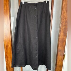 Vintage Talbots Black Irish Linen Midi Skirt Size 8 Button Up Lined A Line